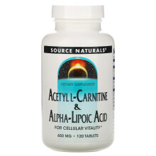Source Naturals, Acétyl L-Carnitine et Acide Alpha-Lipoïque, 650 mg, 120 Comprimés