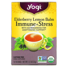 Yogi Tea, Immunité + Stress, Sureau Mélisse, Sans Caféine, 16 Sachets de Thé, 1,12 oz (32 g)
