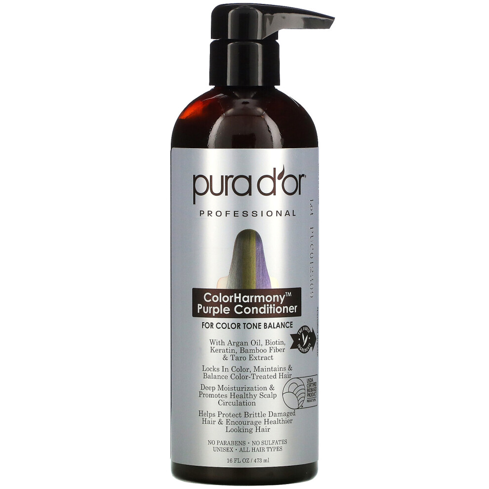 Pura D'or Purple Professional, Colorharmony Conditioner, 16 Fl Oz (473 Ml)