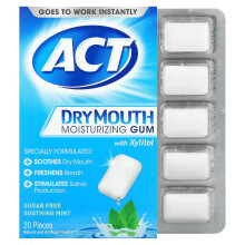 Act, Gomme Hydratante pour Bouche Sèche au Xylitol, Sans Sucre, Menthe Rafraîchissante, 20 Pièces