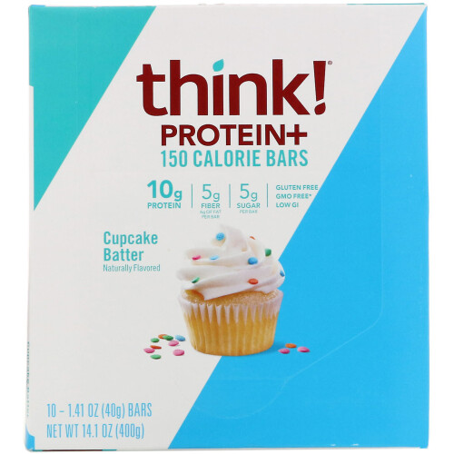 Think !, Protein+ 150 Calorie Bars, Cupcake Batter, 10 Bars, 1.41 oz (40 g) Each 1