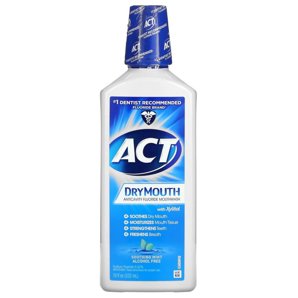 Act, Dry Mouth Anticavity Fluoride Mouthwash with Xylitol, Alcohol Free, Soothing Mint, 18 fl oz (532 ml)