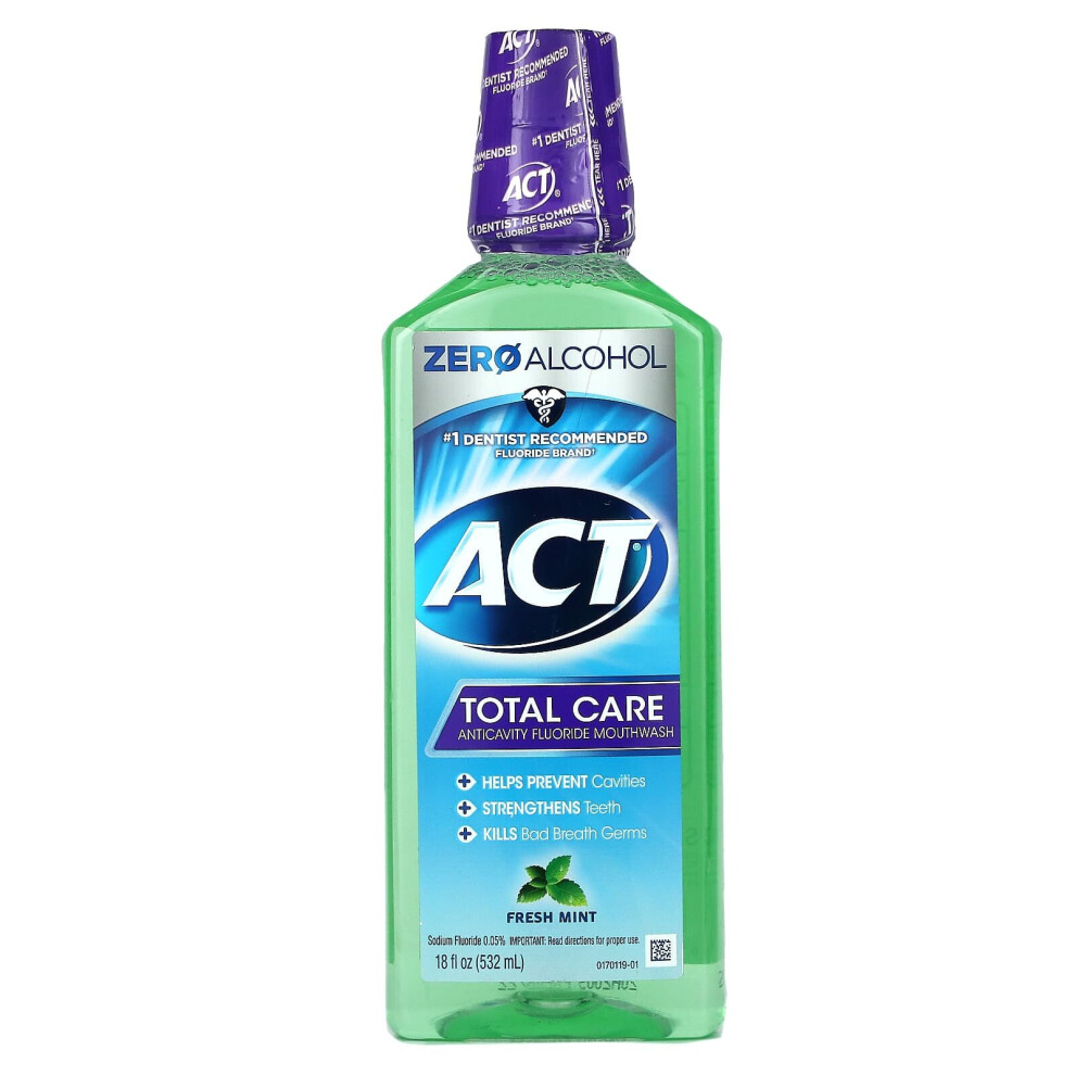 Act, Total Care Anticavity Fluoride Mouthwash, Alcohol Free, Fresh Mint, 18 fl oz (532 ml)