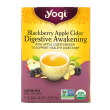 Yogi Tea, Éveil Digestif, Vinaigre de Cidre de Pomme Mûre, Sans Caféine, 16 Sachets de Thé, 1,02 oz (29 g)