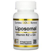 California Gold Nutrition, Liposomal Vitamin K2+ D3, 60 Veggie Capsules