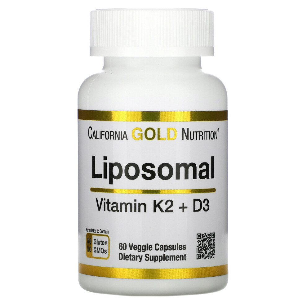 California Gold Nutrition Gold California Nutrition, Liposomal Vitamin K2+ D3, 60 Veggie Capsules