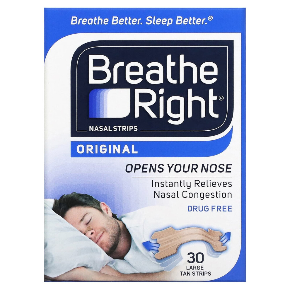 Breathe Right , Nasal Strips, Original, Large, 30 Tan Strips