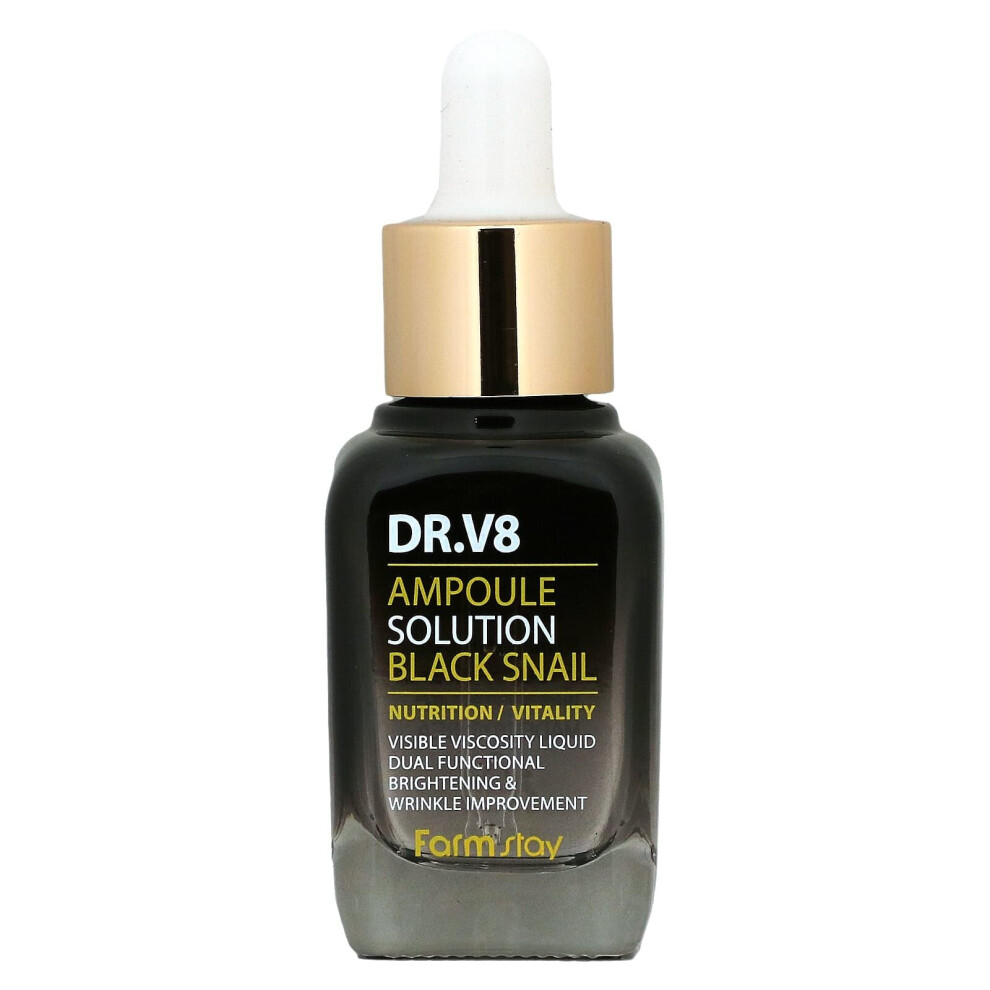 Farmstay Black Dr. V8 Ampoule Solution Snail, 1.01 Fl Oz (30 Ml)