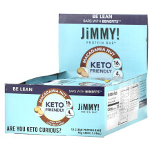 JiMMY!, Be Lean Bars With Benefits, Macadamia Nut, 12 Protein Bars, 1.59 oz (45 g ) Each