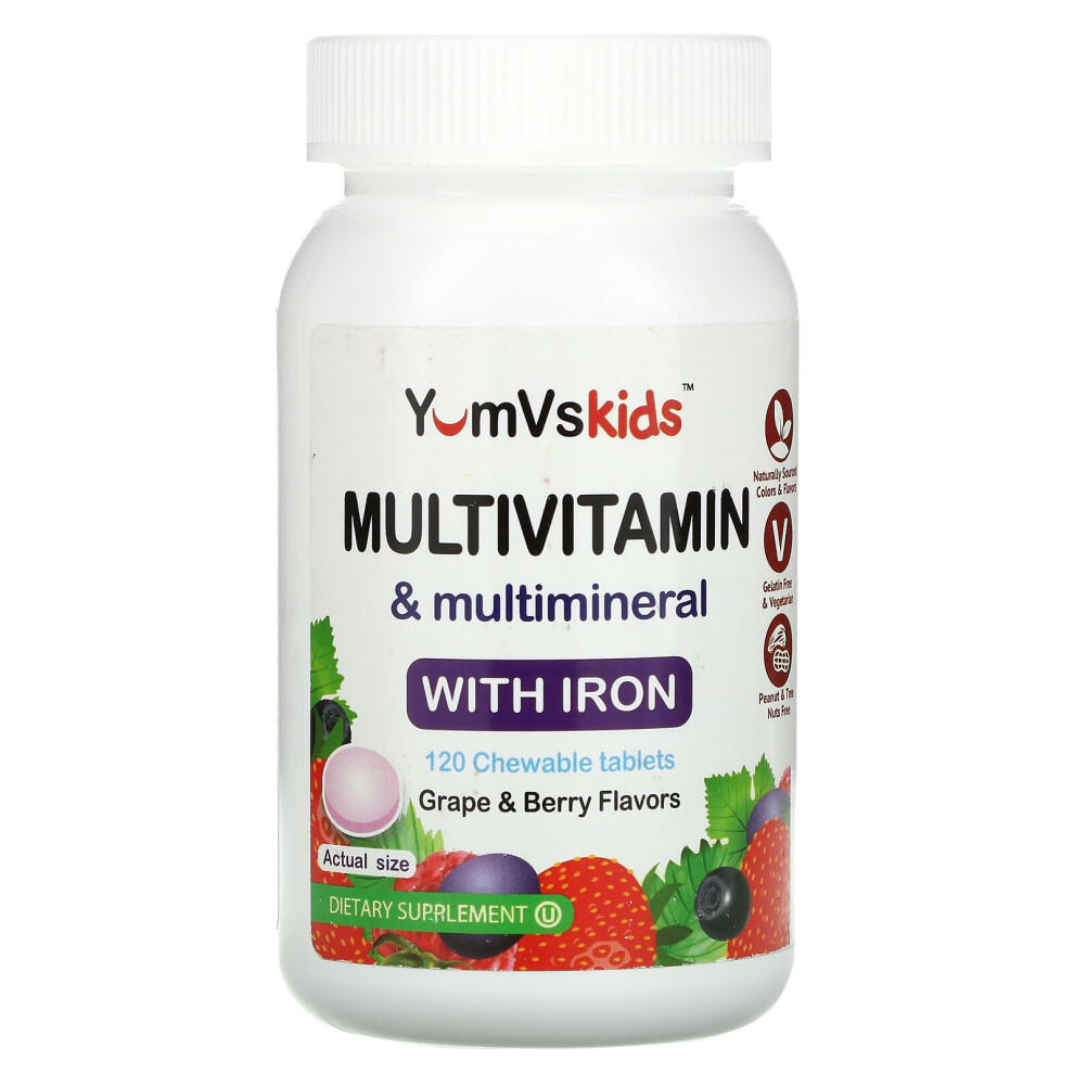 Yum-Vs Yumv's, Multivitamin & Multimineral With Iron, Grape & Berry, 120 Chewable Tablets