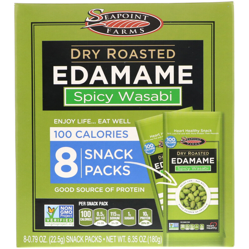 Seapoint Farms, Dry Roasted Edamame, Spicy Wasabi, 8 Snack Packs, 0.79 Oz (22.5 g) Each