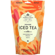 Harney & Sons, Thé Glacé Infusé Frais, Thé Noir Pêche Revigorante, 15 Sachets de Thé, 7,5 oz (212 g)