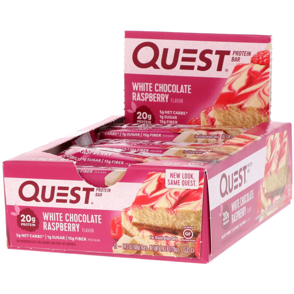 Quest Nutrition , Protein Bar, White Chocolate Raspberry, 12 Bars, 2.12 Oz (60 G) Each