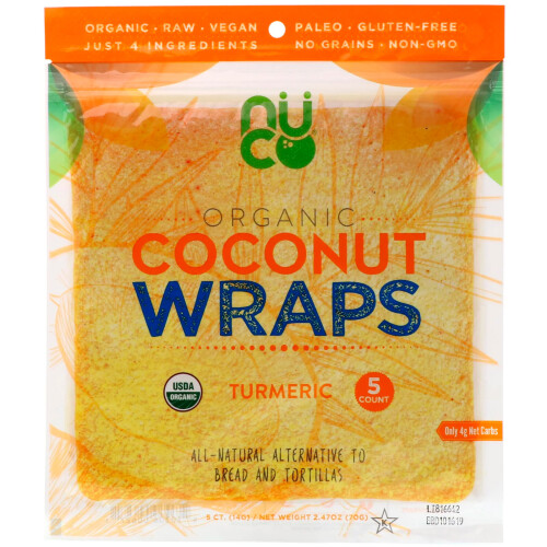 NUCO, Bio Kokos Wraps, Kurkuma, 5 Wraps je 14 g