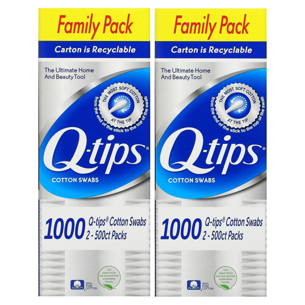 Q-Tips , Cotton Swabs, Family Pack, 2 Pack, 500 Swabs Each