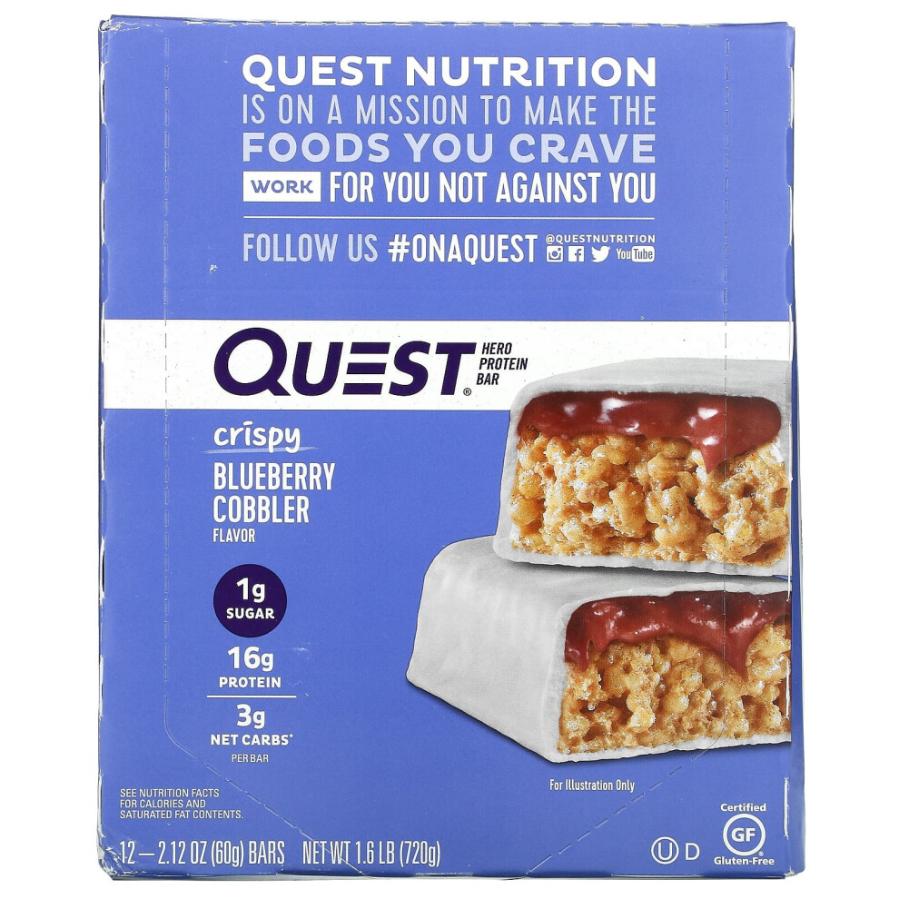 Quest Nutrition , Hero Protein Bar, Crispy Blueberry Cobbler, 12 Bars, 2.12 Oz (60 G)