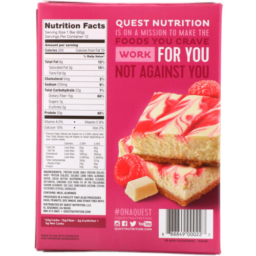 Quest Nutrition, Protein Bar, White Chocolate Raspberry, 12 Bars, 2.12 oz (60 g) Each 2