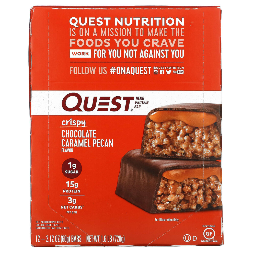 Quest Nutrition , Hero Protein Bar, Crispy Chocolate Caramel Pecan, 12 Bars, 2.12 Oz (60 G) Each