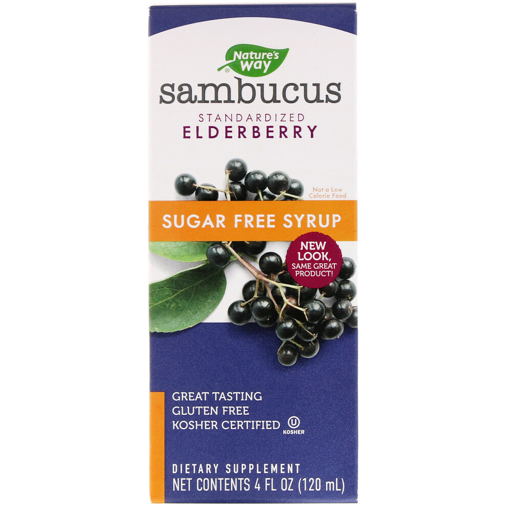 Nature's Way , Sambucus, Standardized Elderberry, Sugar-Free Syrup, 4 Fl Oz (120 Ml)