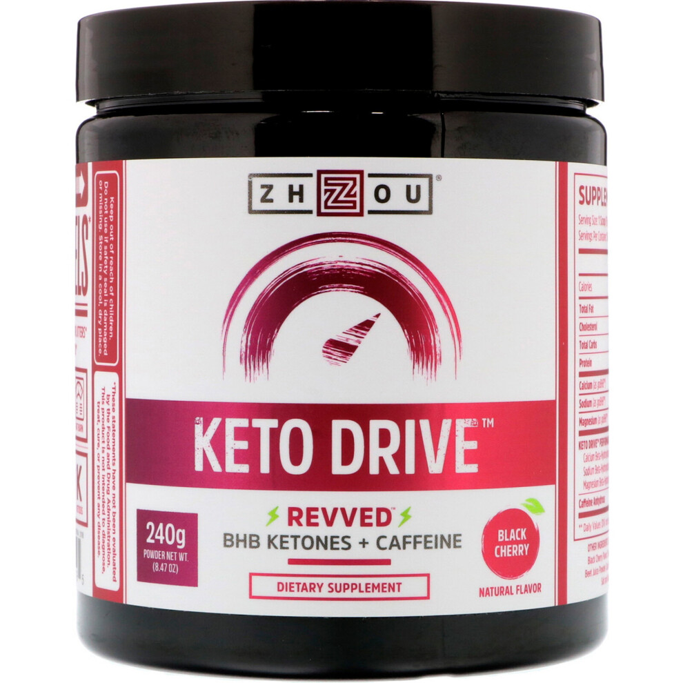 Zhou Nutrition Black Keto Drive, Revved, Cherry, 8.47 Oz (240 G)