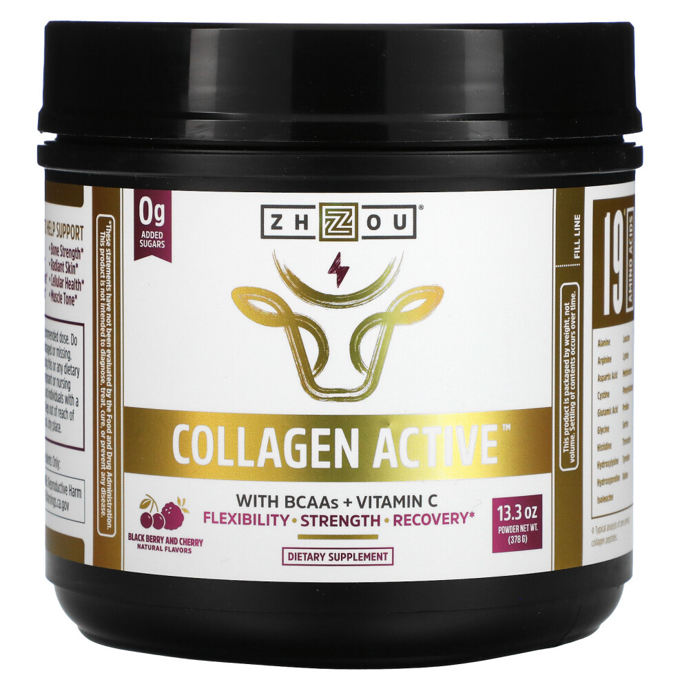 Zhou Nutrition Black Collagen Active, Berry And Cherry, 13.3 Oz (378 G)