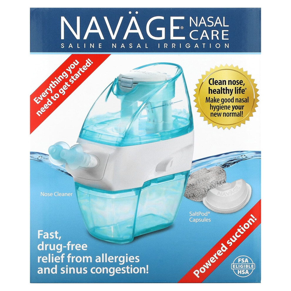 Navage , Nasal Care, Saline Nasal Irrigation Starter Kit, Nose Cleaner Model Sdg-2 + 20 Saltpod Capsules