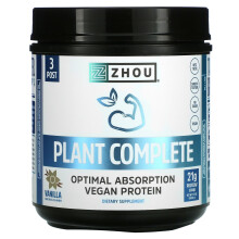 Zhou Nutrition, Plant Complete, Optimal Absorption Veganes Protein, Vanille, 17,7 Unzen (500,8 g)