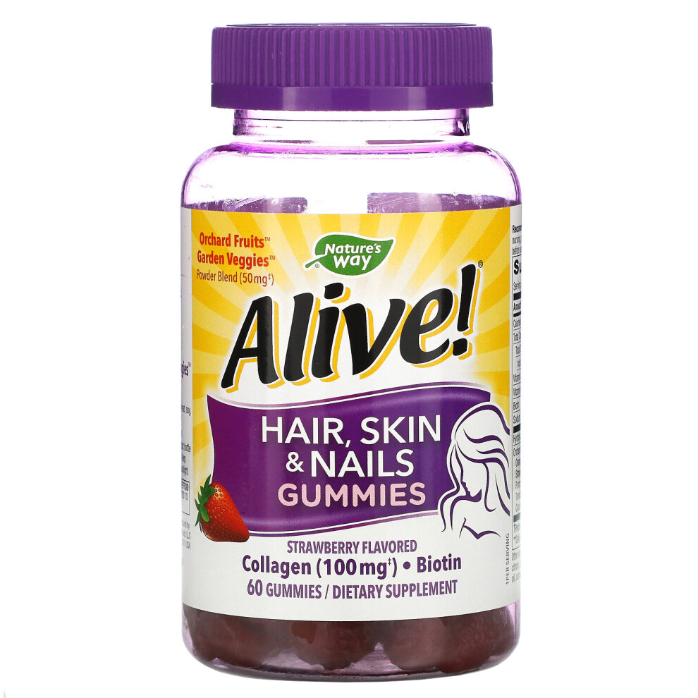 Nature's Way , Alive! Hair, Skin & Nails Gummies, Strawberry, 60 Gummies