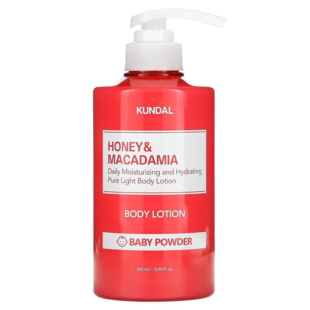 Kundal Light Honey & Macadamia Body Lotion, Baby Powder, 16.9 Fl Oz (500 Ml)