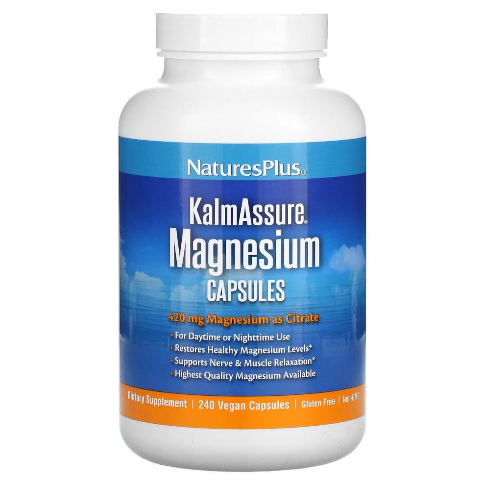 Naturesplus Kalmassure Magnesium - 240 Vegan Capsules - Highly Bioavailable Magnesium Citrate - Supports Nerve & Muscle Relaxation - 60 Servings