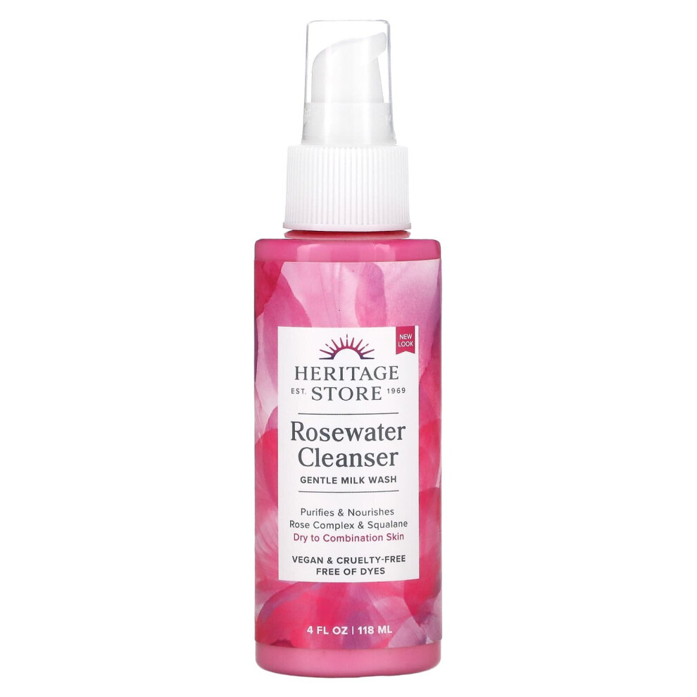 Heritage Store , Rosewater Cleanser, Dry To Combination Skin, 4 Fl Oz (118 Ml)
