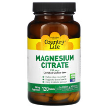Country Life Magnesiumcitrat 250 mg, 120 Tabletten, zertifiziert glutenfrei, zertifiziert vegan, gentechnikfrei, verifiziert, zertifiziert halal