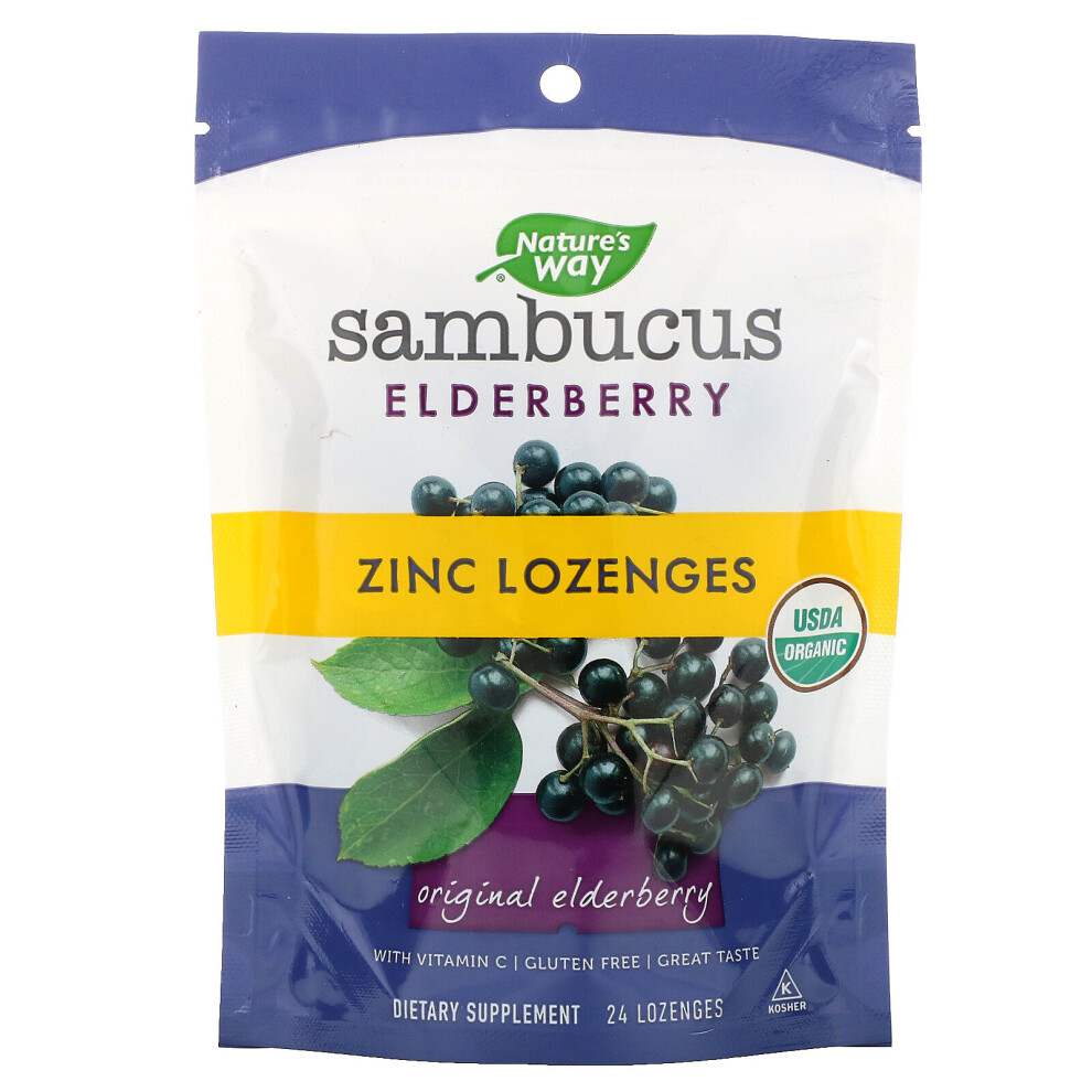 Nature's Way , Sambucus Elderberry, Zinc Lozenges, 24 Lozenges