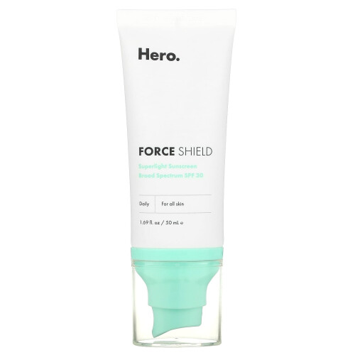 Hero Cosmetics Force Shield Superlight Sunscreen SPF 30 - Everyday SPF 30 for Acne-Prone Skin with Zinc Oxide  Green Surge  and Extremolytes - Fragran