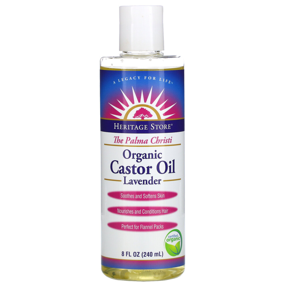 Heritage Store Lavender The Palma Christi, Organic Castor Oil, 8 Fl Oz (240 Ml)