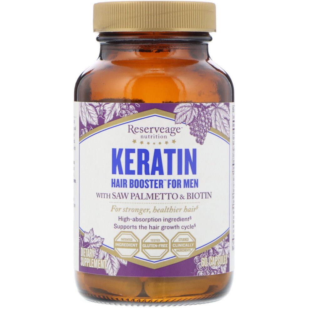 Reserveage Nutrition , Keratin Hair Booster For Men, 60 Capsules
