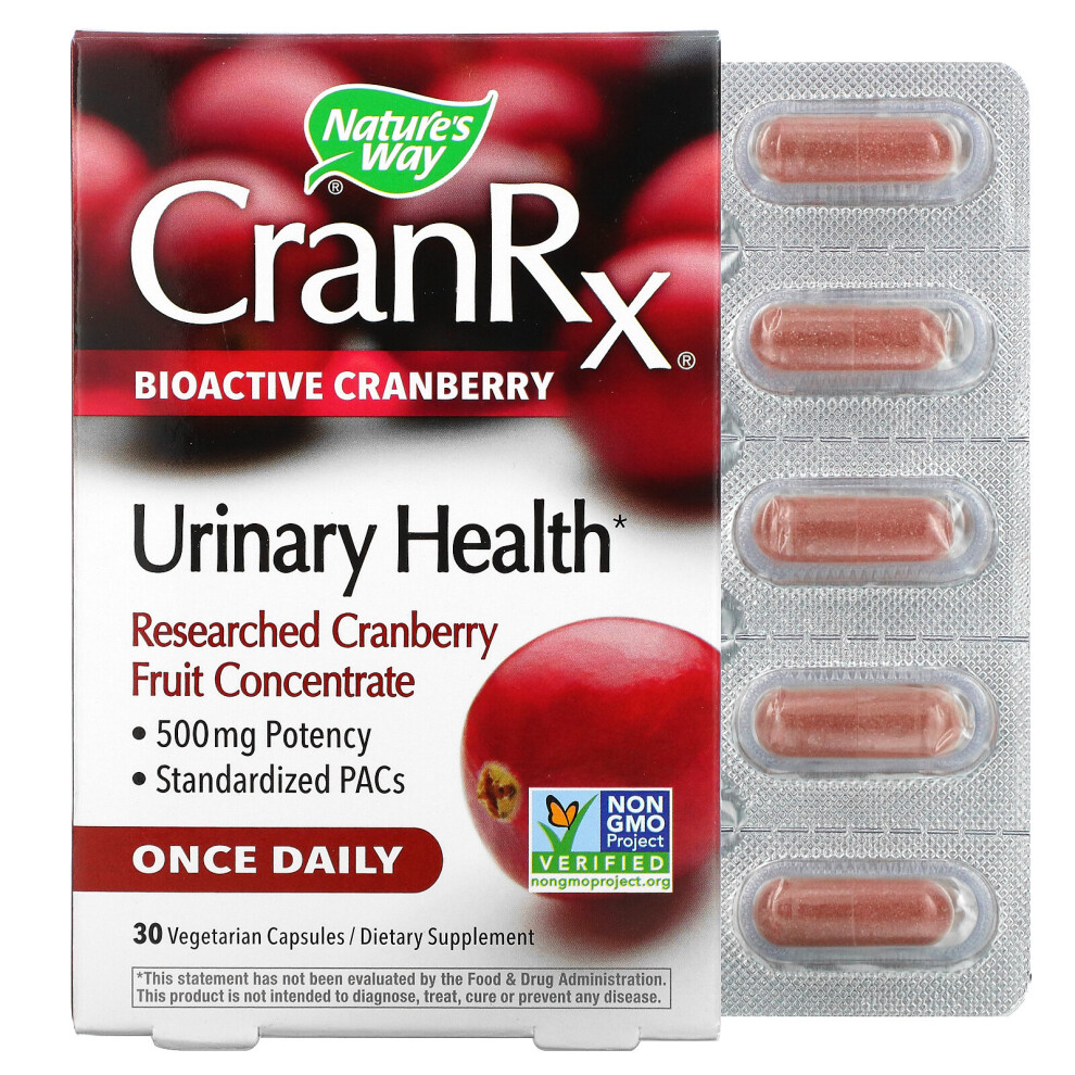 Nature's Way , Cranrx, Urinary Health, Bioactive Cranberry, 500 Mg, 30 Vegetarian Capsules