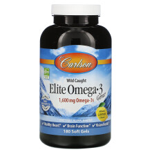 Carlson - Elite Omega-3 Gems 1600 mg Omega-3-Fettsuren Herz-Hirn- und Sehuntersttzung Wild gefangene Orange 180 Weichkapseln