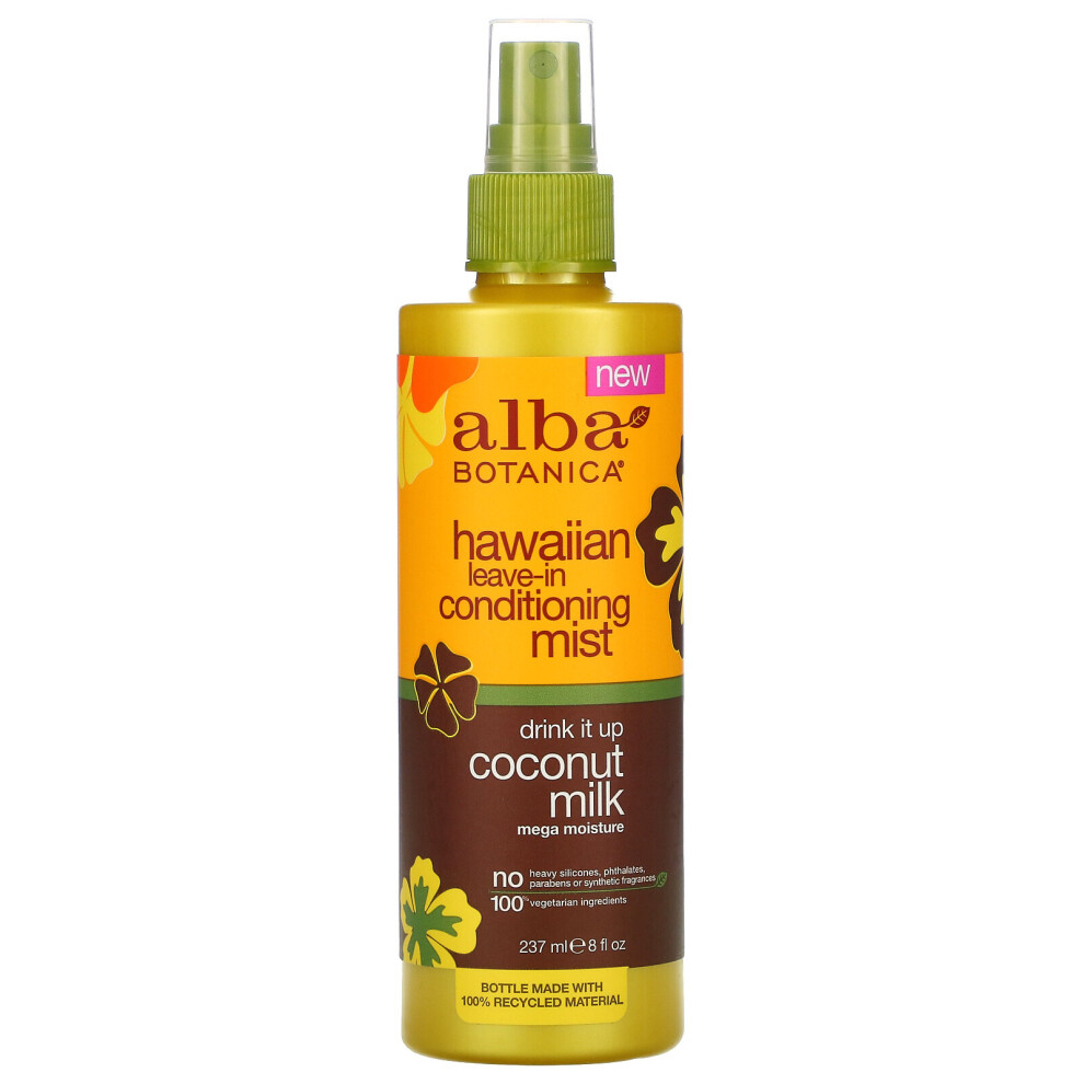 Alba Botanica , Hawaiian Leave-In Conditioning Mist, Drink It Up Coconut Milk, 8 Fl Oz (237 Ml)