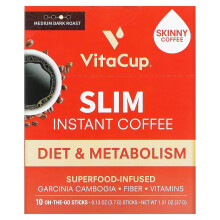 VitaCup, Café Instantané Mince, Torréfaction Moyenne, 10 Bâtonnets Monodoses, 0,13 oz (3,7 g) Chacun