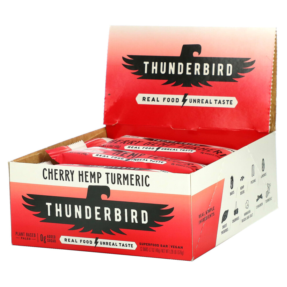 Thunderbird , Superfood Bar, Cherry Hemp Turmeric, 12 Bars, 1.7 Oz (48 G) Each