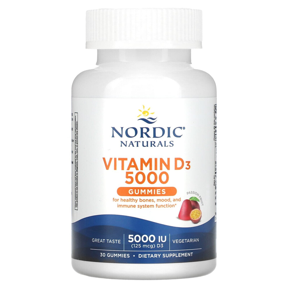 Nordic Naturals , Vitamin D3 Gummies, Passion Fruit, 5000 Iu (125 Mcg), 30 Gummies