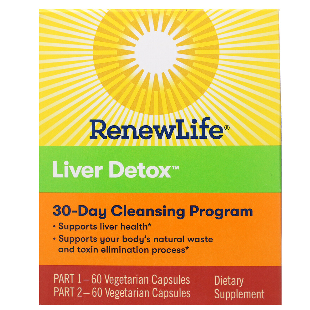 Renew Life , Liver Detox, 30-Day Cleansing Program, 2 Bottles, 60 Vegetarian Capsules Each