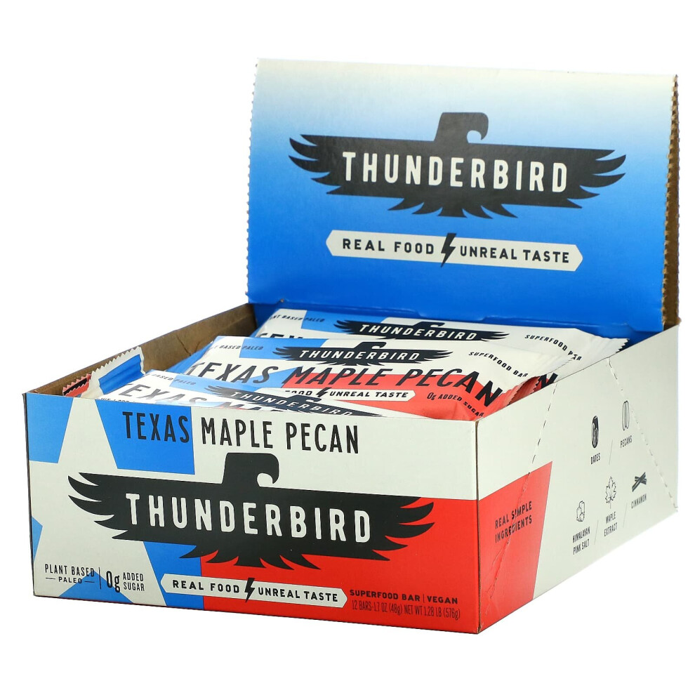 Thunderbird , Superfood Bar, Texas Maple Pecan, 12 Bars, 1.7 Oz (48 G) Each