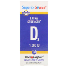 Superior Source, Extra Stark D3, 25 mcg (1.000 IE), 100 MikroLingual Instant-Tabletten