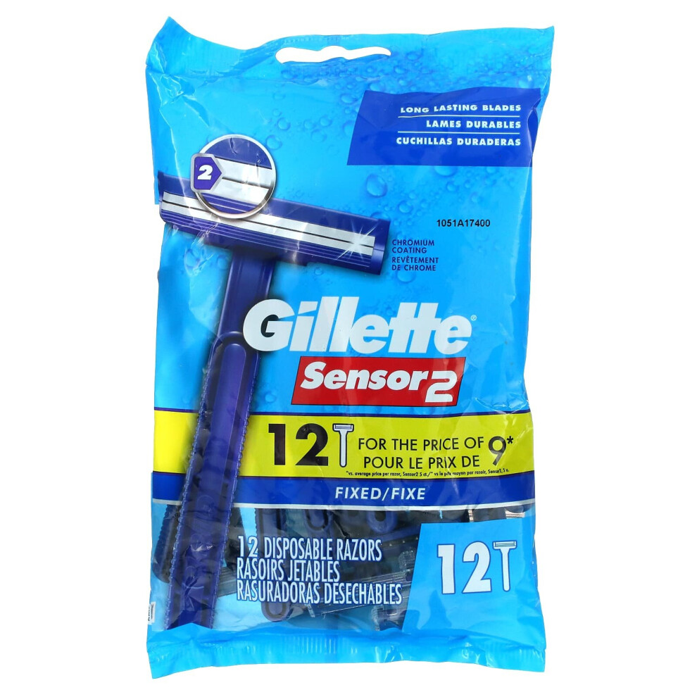 Gillette, Sensor2, Disposable Razors, Fixed, 12 Disposable Razors-image-OPC-P9S5KMF-NEW