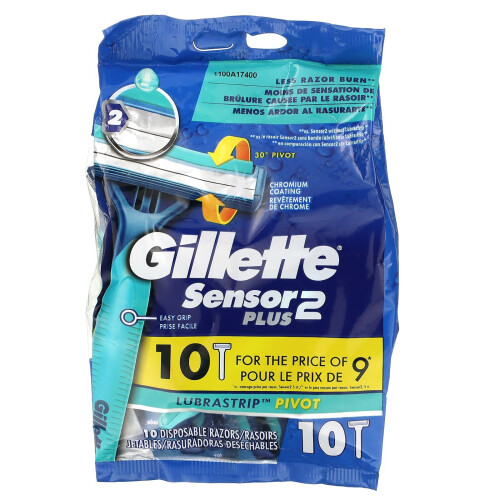 Gillette Gillette, Sensor 2 Plus, Pivoting Head, Disposable Razors, 10 Count