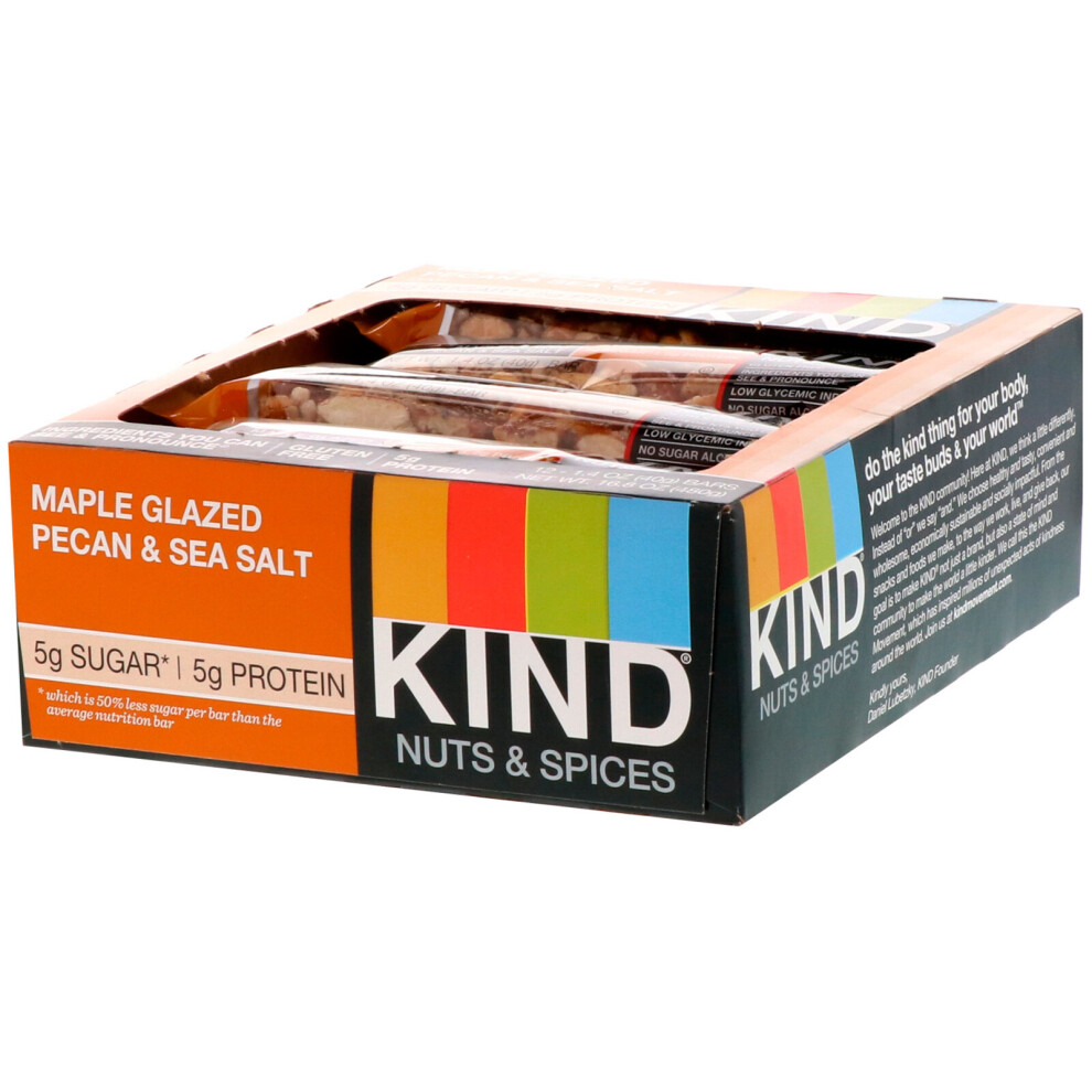 Kind Bars , Nuts & Spices, Maple Glazed Pecan & Sea Salt, 12 Bars 1.4 Oz (40 G) Each