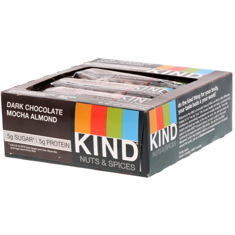 Kind Bars , Nuts & Spices, Dark Chocolate Mocha Almond, 12 Bars, 1.4 Oz (40 G) Each