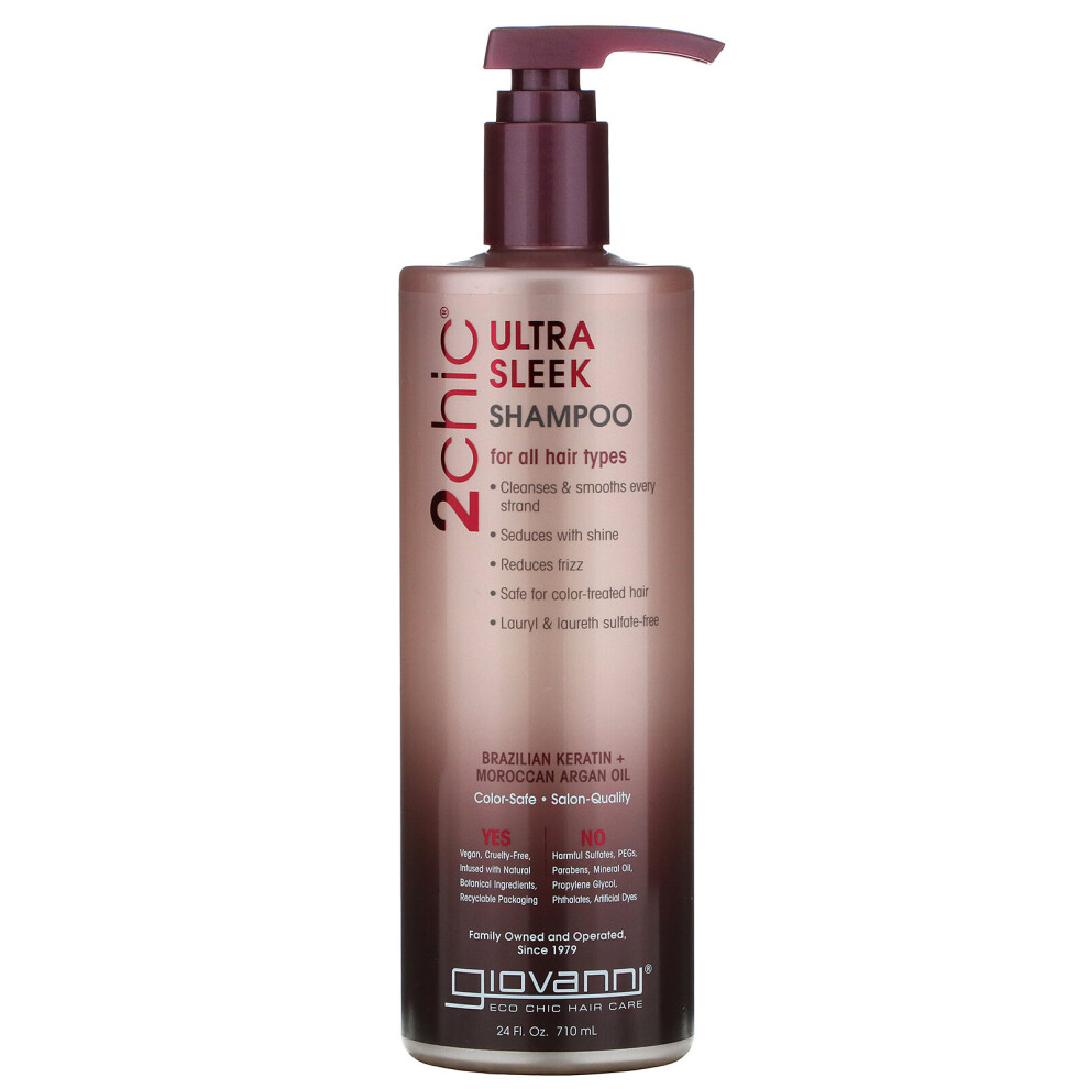 Giovanni, 2chic, Ultra-Sleek Shampoo, For All Hair Types, Brazilian Keratin & Argan Oil, 24 Fl Oz (710 ml)